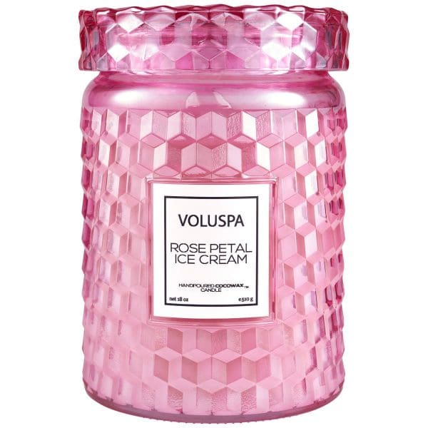 נר ריחני בצנצנת זכוכית‏ 510 גרם - Rose Petal Ice Cream VOLUSPA